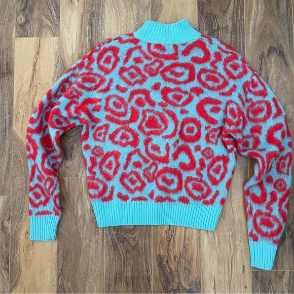 NWT Anthropologie Essentiel Antwerp Jacquard Turtleneck Sweater Small Blue Red - Picture 2 of 4